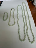 Pale Green Faux Pearl Necklace Bracelet Set Lot Seafoam Costume Jewelry