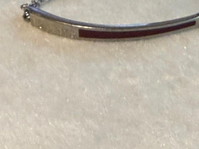 Bravelets 316L Stainless Steel Red Enamel Crystal Curved Bar Bracelet, 8"