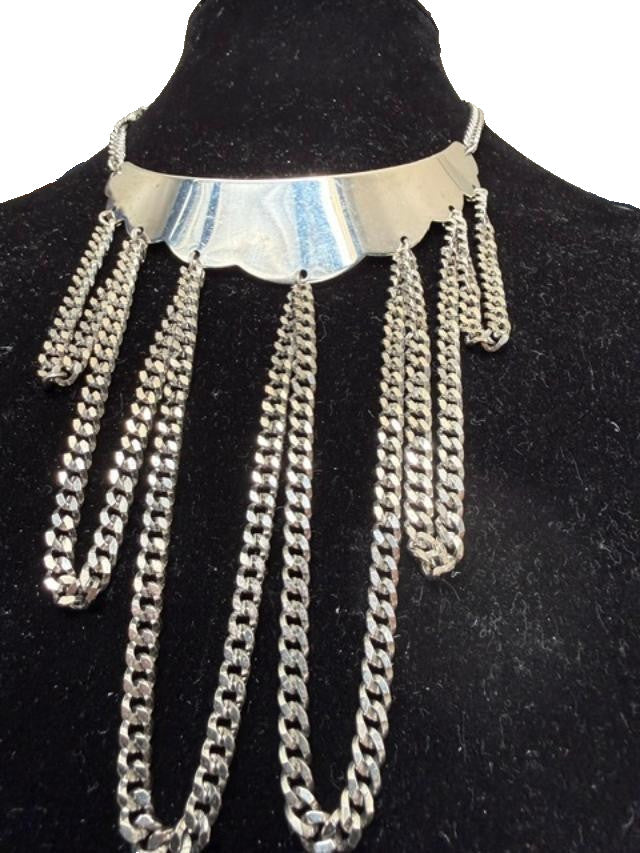 Vintage silver TONE Bib Chain Necklace