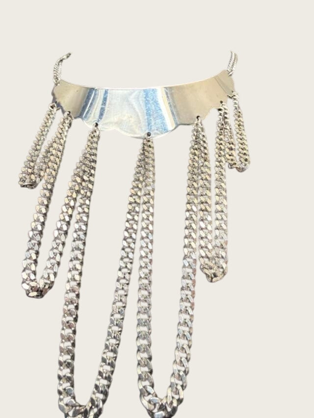 Vintage silver TONE Bib Chain Necklace