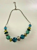 Teal Blue Green Chunky Acrylic Bead Statement Necklace Silver Tone 20