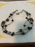 Vintage Tiara Misu Multi Strand Black Gray Glass Bead Statement Necklace