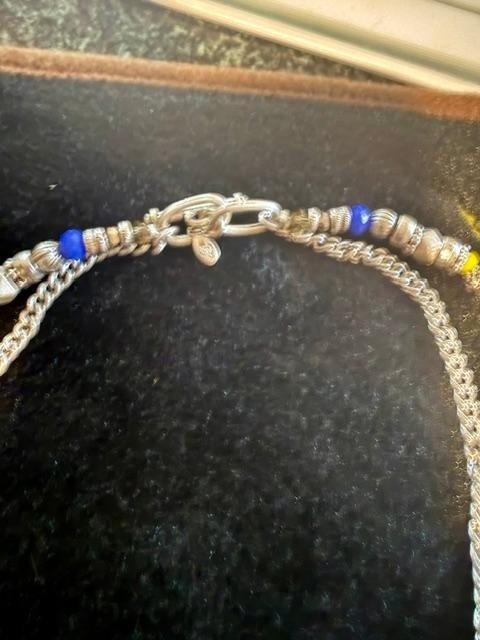 Premier Designs Multistrand Beaded Crystal Charm Necklace 17" Silver Tone