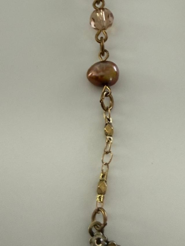 Anne Koplik Designs Floral Rhinestone Y Drop Necklace Bronze Tone 18.5"