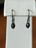 Black Faceted Crystal Rhinestone Dangle Earrings Gunmetal Tone Fishhook