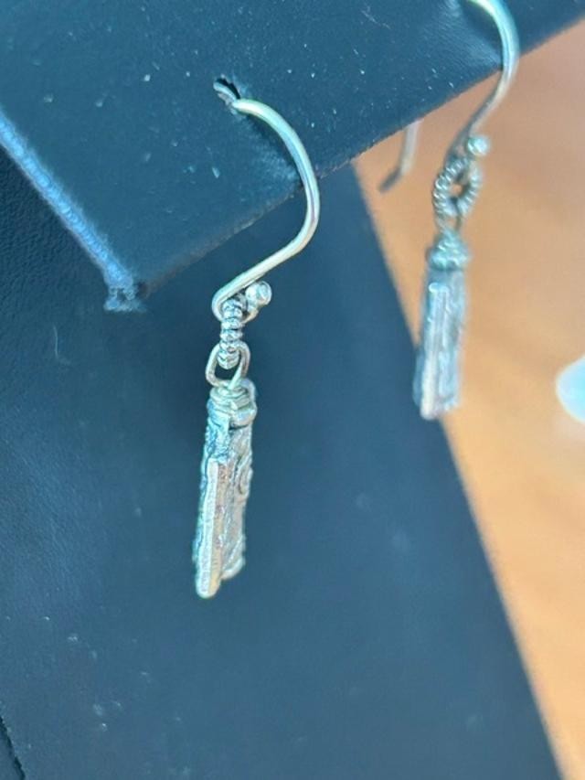 Silver-Tone Embossed Square Bead Dangle Earrings Boho Fishhook