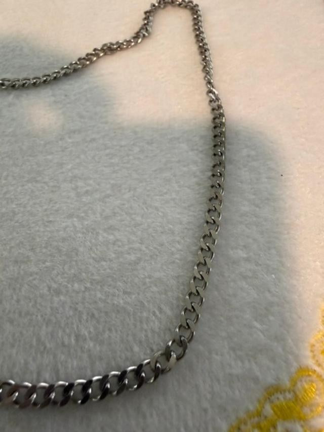 unbranded silver-tone flat curb-link chain necklace with two open charms