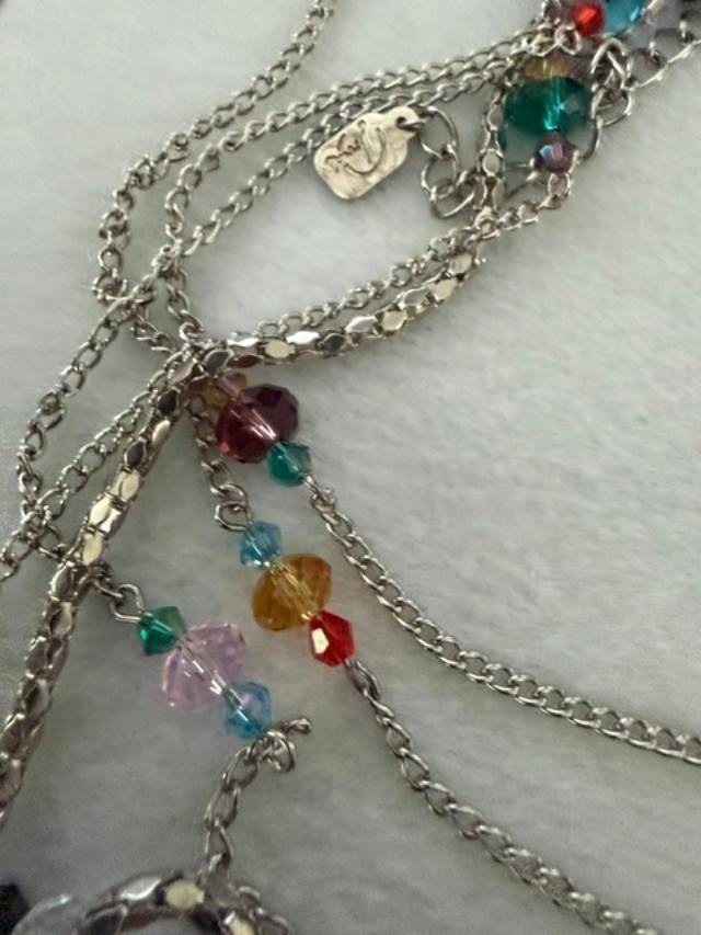 You & I Multi Strand Silver Tone Crystal Bead Necklace Earrings Set 35"