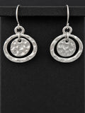 Silver-Tone Hammered Circle Disc Dangle Earrings Fishhook Boho