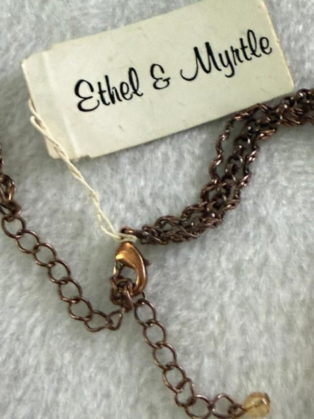 Ethel & Myrtle Boho Charm Necklace Red Bead Copper Tone Statement 15”