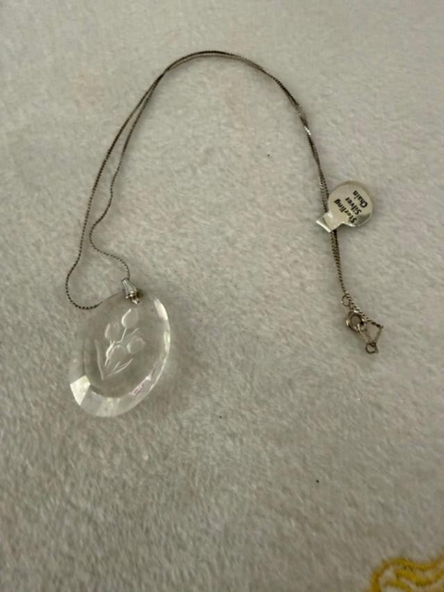Vintage Intaglio Glass Tulip Pendant Faceted Crystal Floral Necklace Charm gift
