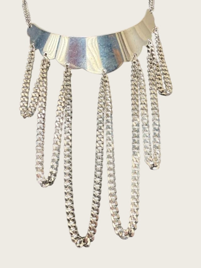 Vintage silver TONE Bib Chain Necklace