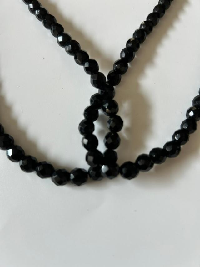 54" Black Faceted Glass Bead Necklace Long Layering Strand