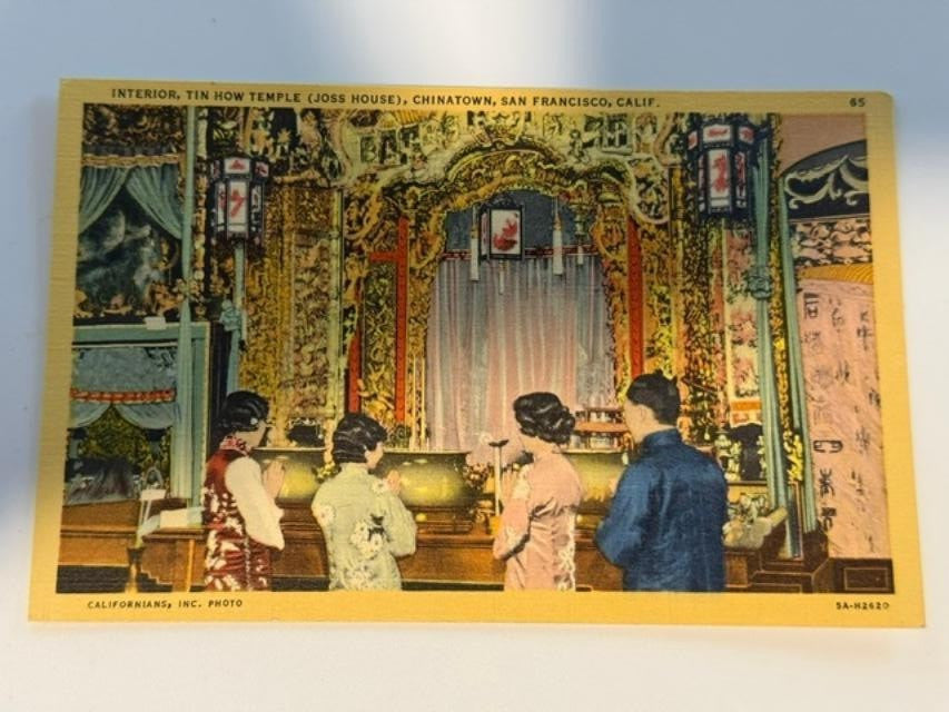 Vintage Tin How Temple Joss House Chinatown San Francisco CA Linen Postcard c.19