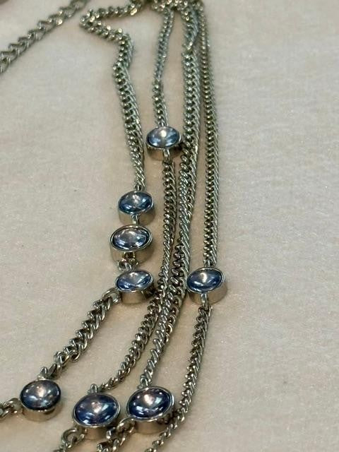 Chico’s Linda Illusion Blue Crystal Multi Strand Necklace Silver Tone 21"