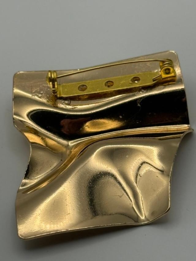 Vintage Ebba Gold Tone Modernist Abstract Brooch Pin Converted Earring 2" Sculpt