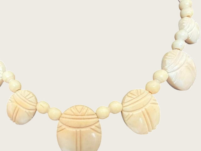 Vintage 1970s Carved Scarab Choker Necklace Egyptian Revival 15in