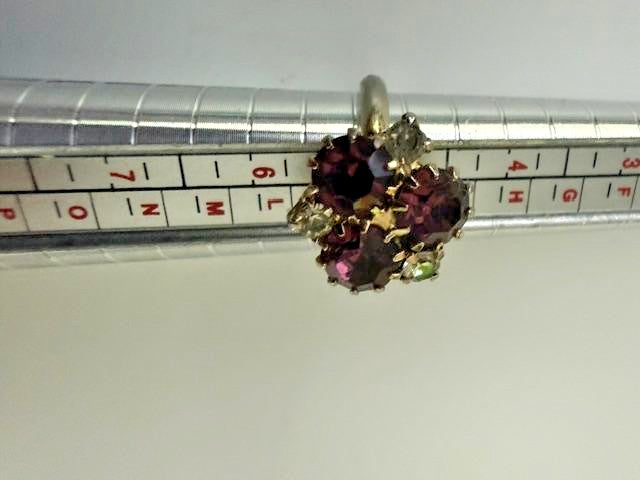 Purple Rhinestone Cluster Adjustable Cocktail Ring Gold Tone Size 5