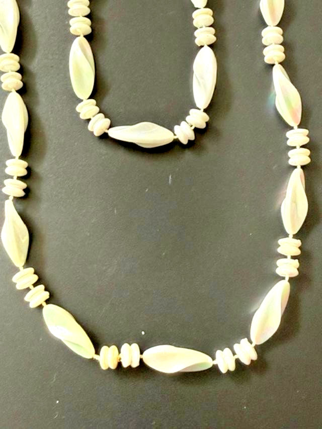Vintage White Plastic Lightweight Beaded Long Statement Necklace