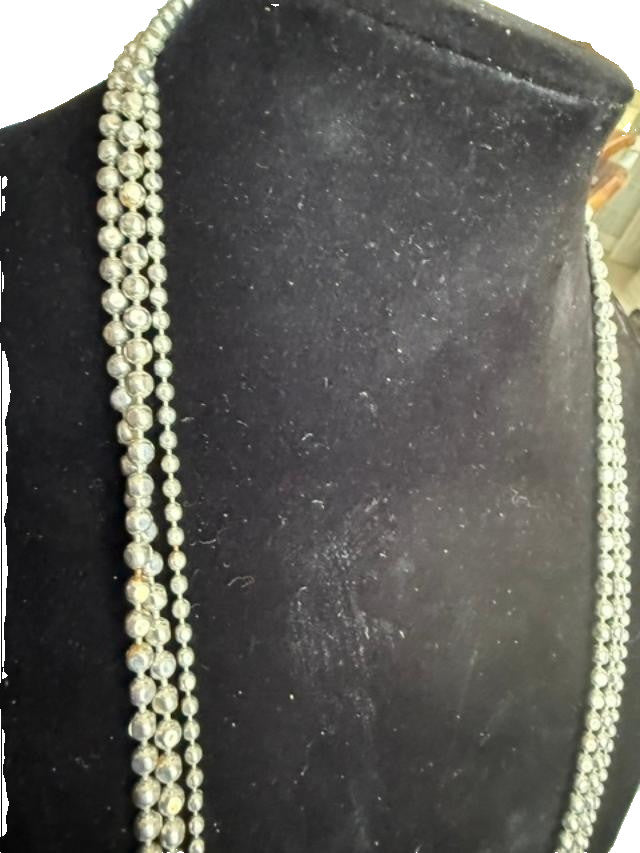 48 inch sliver bead necklac tripple strand