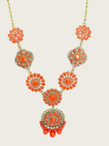 Orange Faux Coral Filigree Boho Statement Necklace 23" + 3" Extender