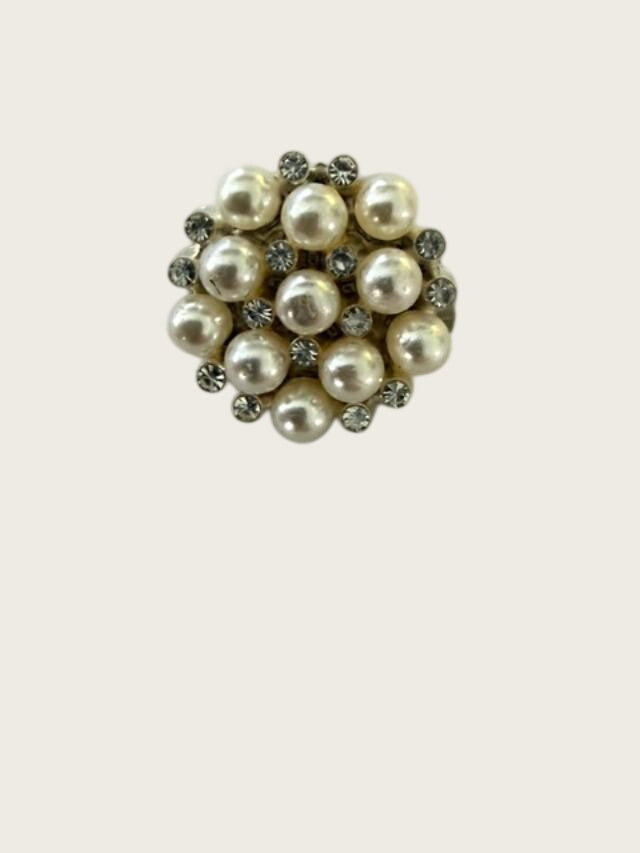 New Never Worn Faux Pearl Rhinestone Cluster Brooch Silver Tone Pin 1 Inch