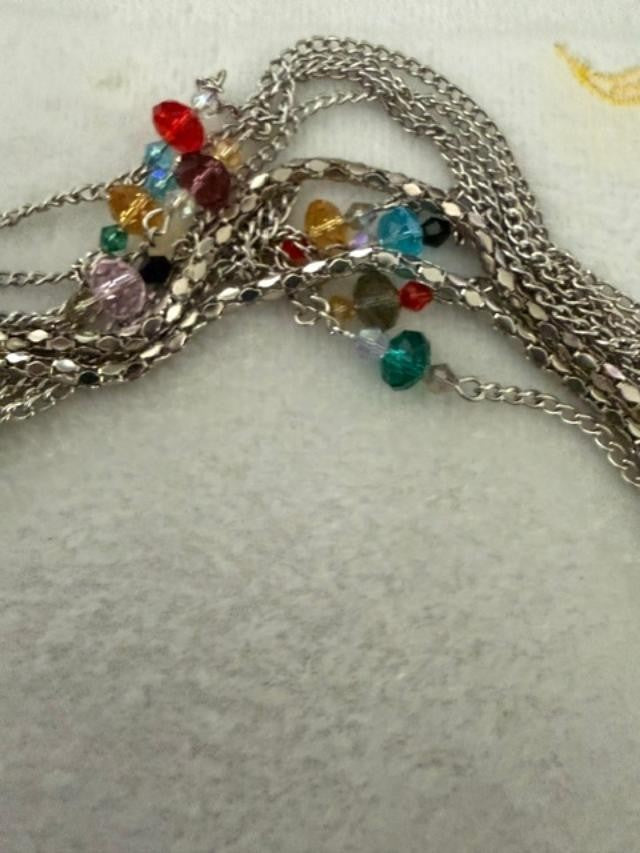 You & I Multi Strand Silver Tone Crystal Bead Necklace Earrings Set 35"