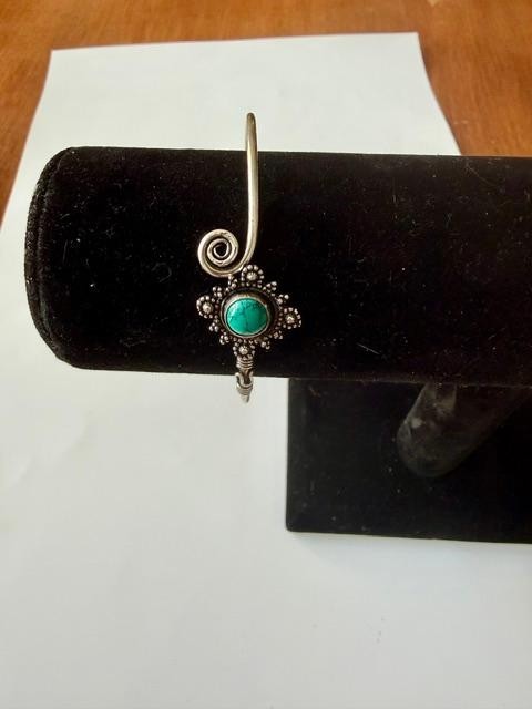 Silver Tone Faux Turquoise Spiral Hook Bangle Bracelet Boho Southwestern