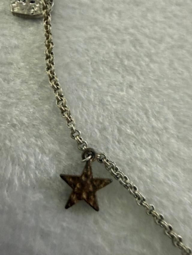 AEO American Eagle Silver Tone Charm Necklace 27" Peace Sign Heart Star