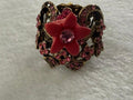 Tiara Misu Pink Rhinestone Flower Adjustable Cocktail Ring Gold Tone