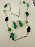 Set Premier Designs Gemma 39" Necklace 2 Pairs Green Blue Drop Earrings