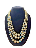 Vintage Multi Strand Necklace White Faux Pearls Aurora Borealis Crystal Beads