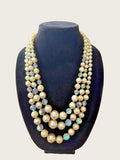 Vintage Multi Strand Necklace White Faux Pearls Aurora Borealis Crystal Beads
