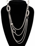 Silver Tone Multi Chain Statement Necklace Layered Oval Link Draped Fashion Jewe
