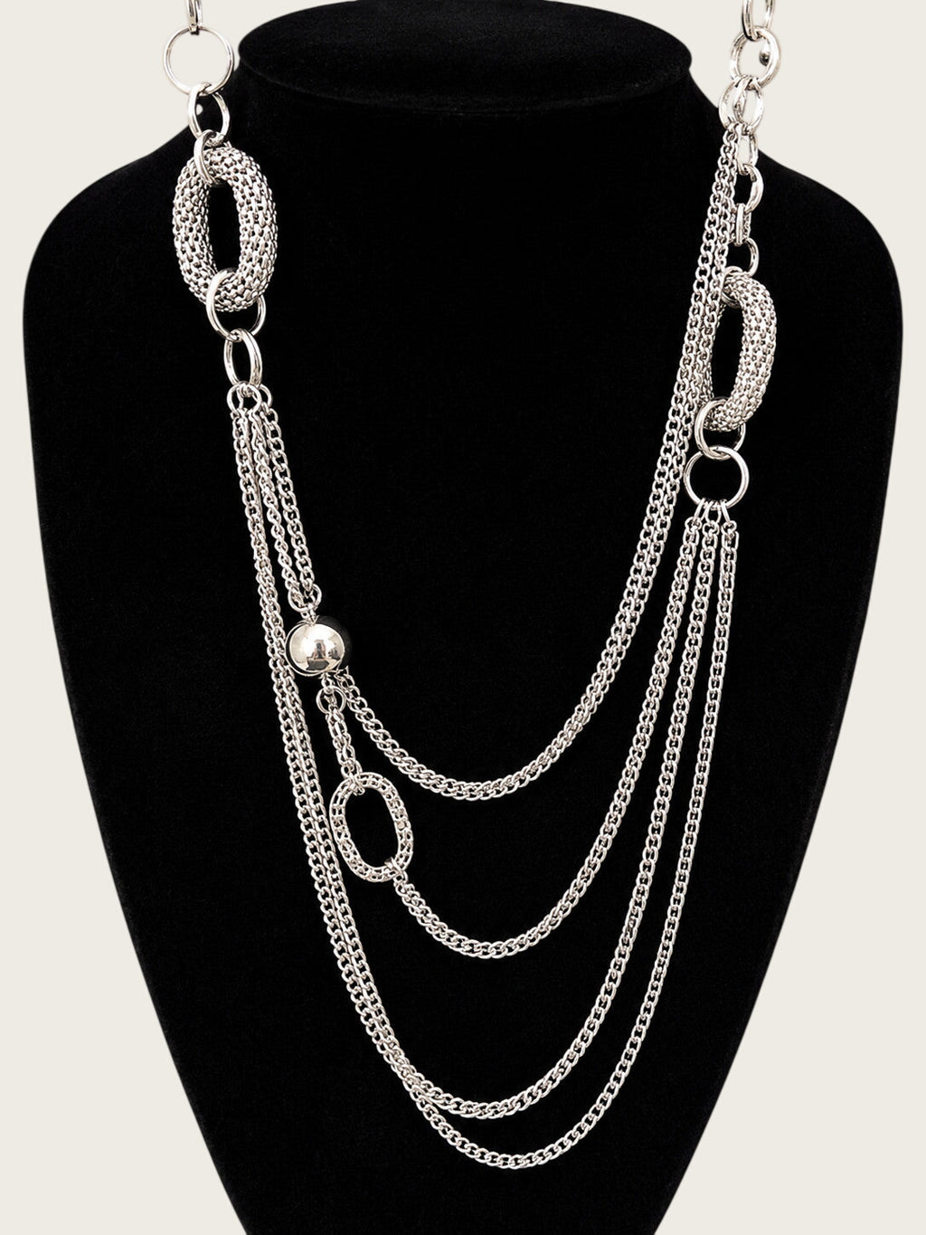 Silver Tone Multi Chain Statement Necklace Layered Oval Link Draped Fashion Jewe