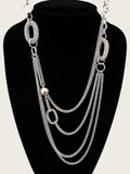 Silver Tone Multi Chain Statement Necklace Layered Oval Link Draped Fashion Jewe