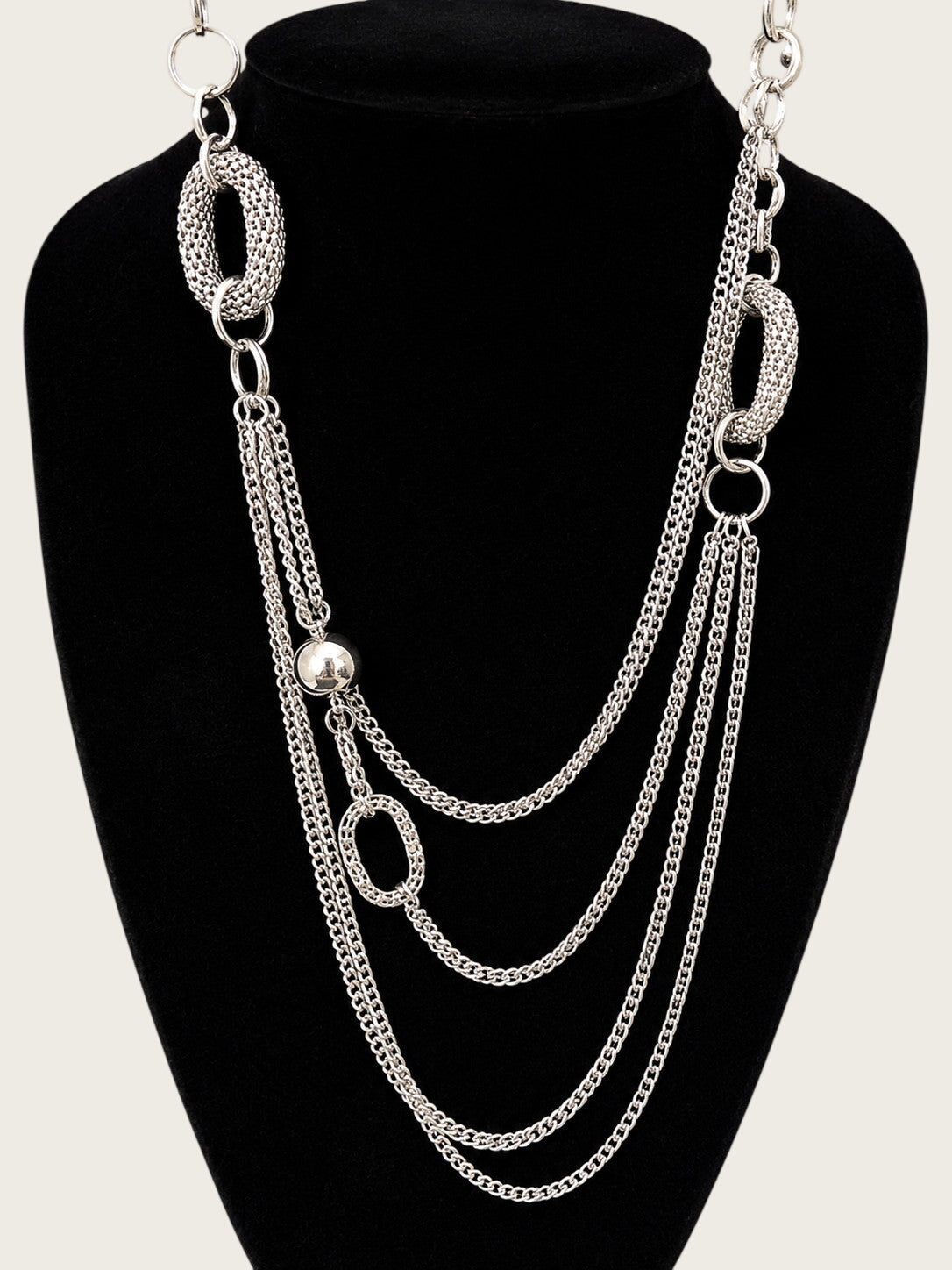 Silver Tone Multi Chain Statement Necklace Layered Oval Link Draped Fashion Jewe