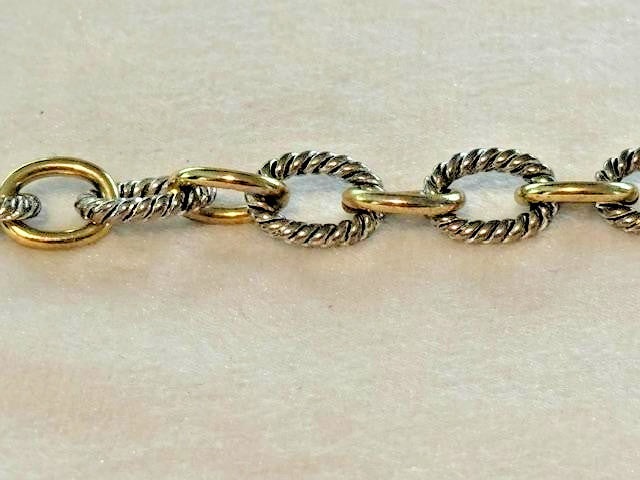 Two Tone Gold Silver Rope Textured Oval Link Bracelet 7 Inch