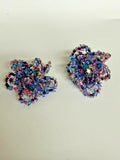 vintage handmade beaded flower clip-on earrings.