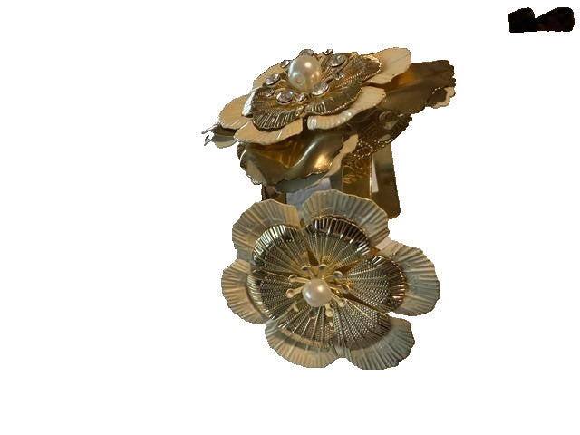 Chunky Gold Metal Flower Cuff Bracelet Filigree Wrap Rose Daisy's Pearl Large