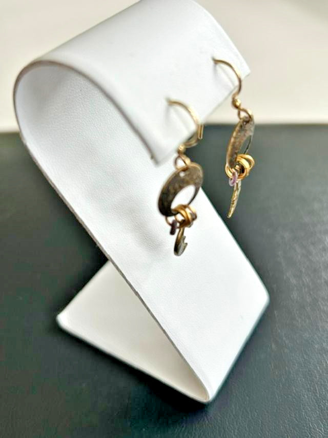 Antiqued Gold Tone Crescent Moon Beaded Boho Dangle Hook Earrings