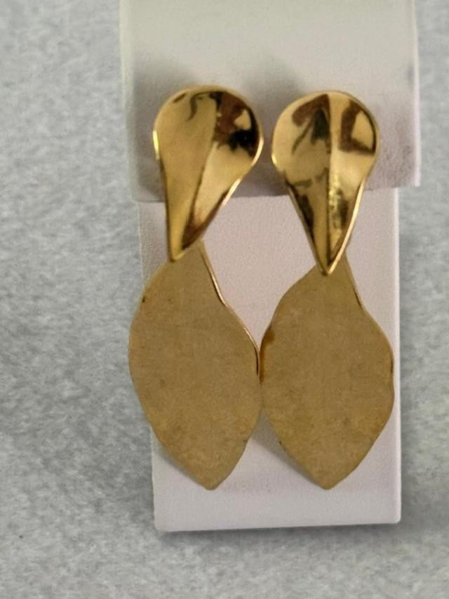 Vintage Gold Tone Leaf Dangle Screw Back Earrings Modernist 3.25"