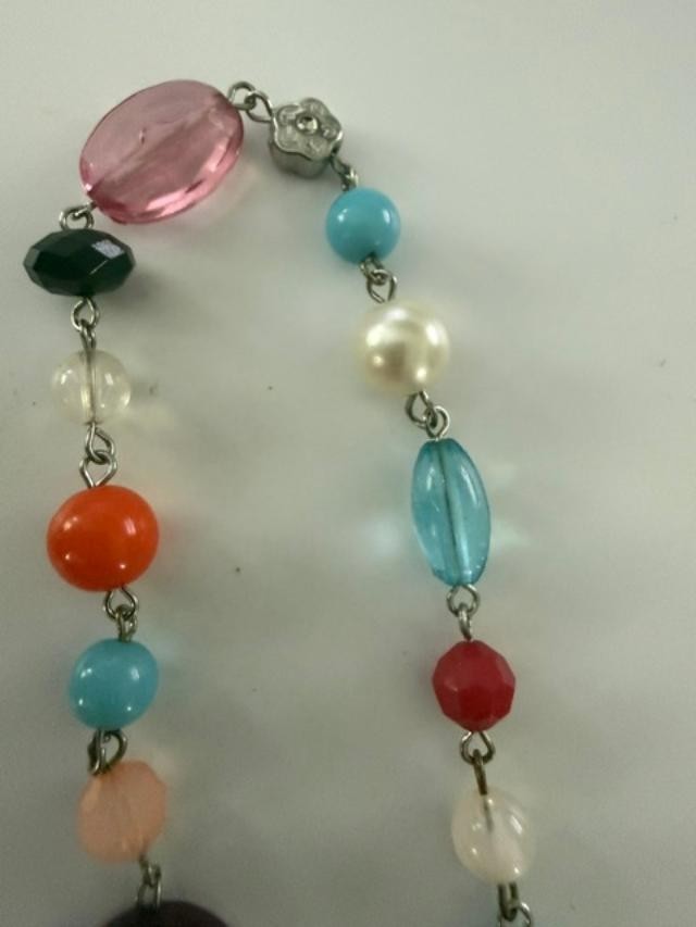 Multicolor Mixed Bead Faux Pearl Long Station Necklace Silver Tone 42"