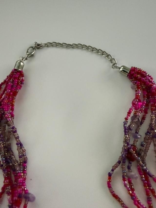 Multi Strand Boho Beaded Necklace Matching Earrings Purple Pink Set 30 inch