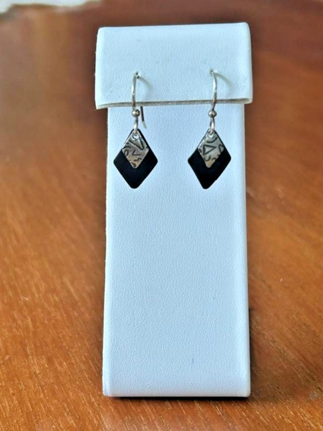 Black & Silver-Tone Geometric Diamond Dangle Earrings Fishhook