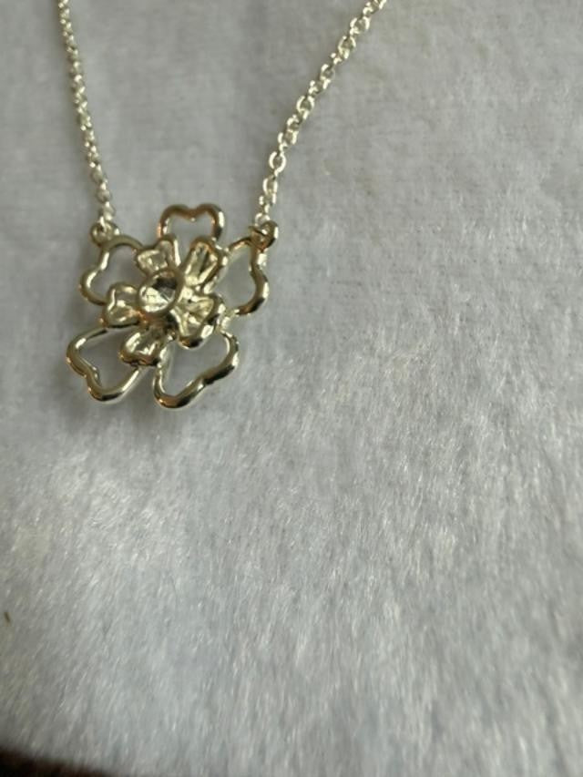 SHB Shofel Bros Silver Tone Rhinestone Flower Necklace Earrings Set 18in