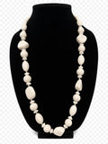 Vintage Long White Lucite Bead Necklace 31" Chunky Costume Jewelry
