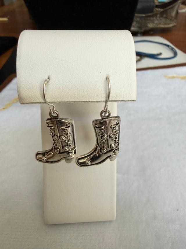 Fancy Western Cowboy Boots Silver Tone Earrings