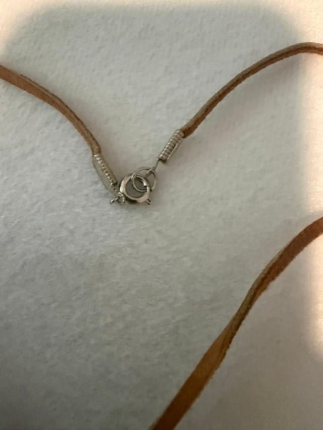 Brown Suede Cord Heart Charm Beaded Choker Necklace 14" Silver Tone