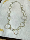Silver Tone Hammered Open Circle Oval Link Statement Necklace 20"